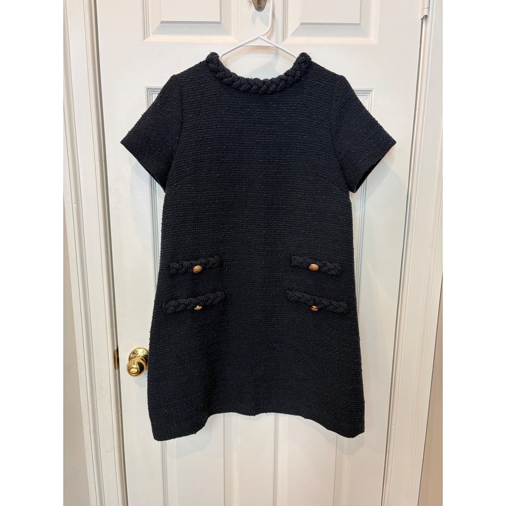 Tuckernuck Jackie Dress L Navy Blue Tweed Gold Buttons Preppy Casual Luxury